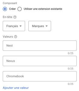 Extension d'extraits de site Google Ads